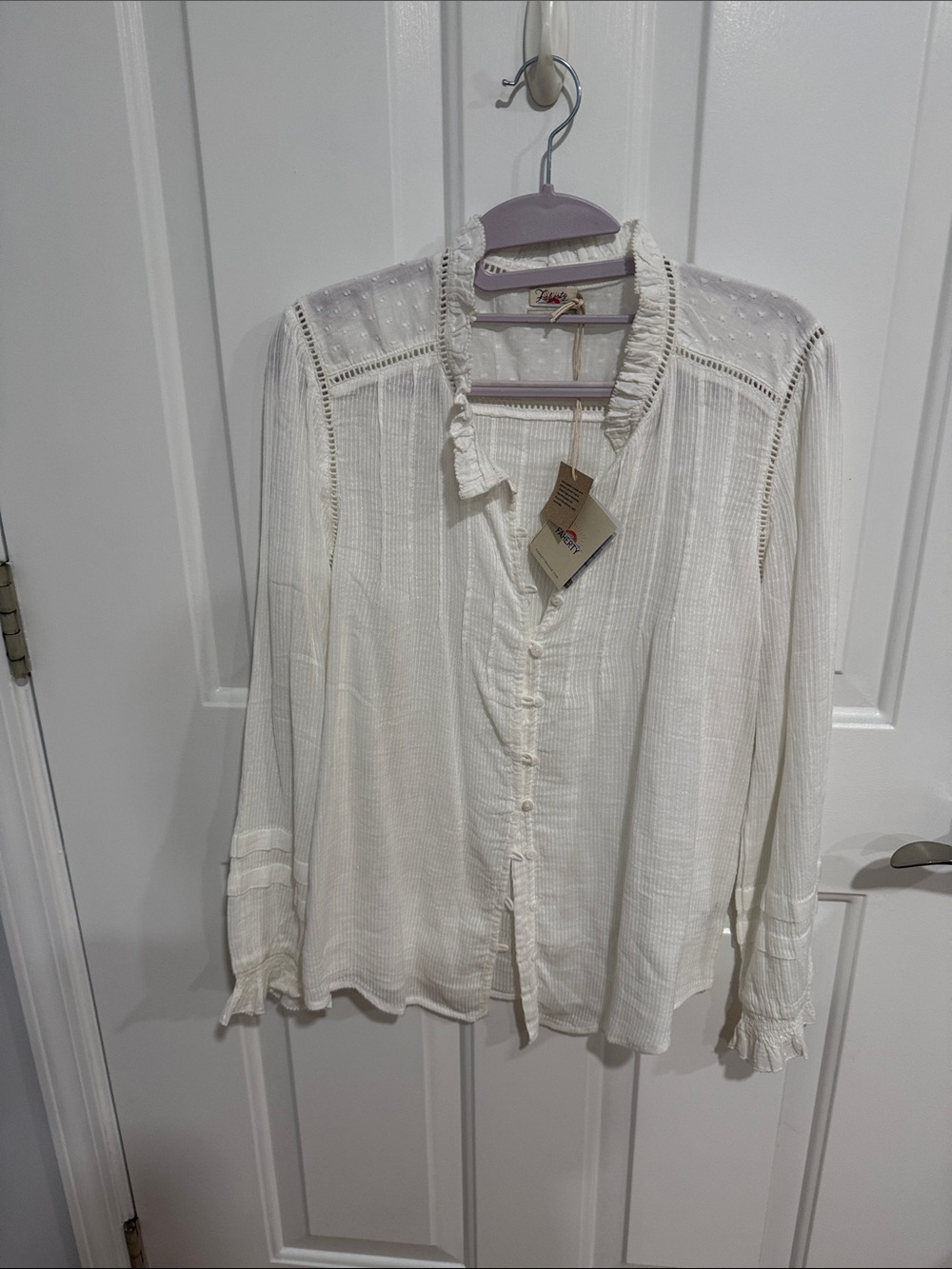 Faherty Ivory Ruffled Button-Front Blouse